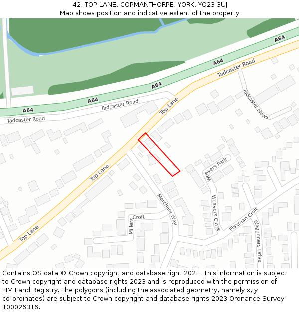 42, TOP LANE, COPMANTHORPE, YORK, YO23 3UJ: Location map and indicative extent of plot