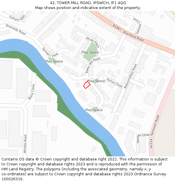 42, TOWER MILL ROAD, IPSWICH, IP1 4QG: Location map and indicative extent of plot