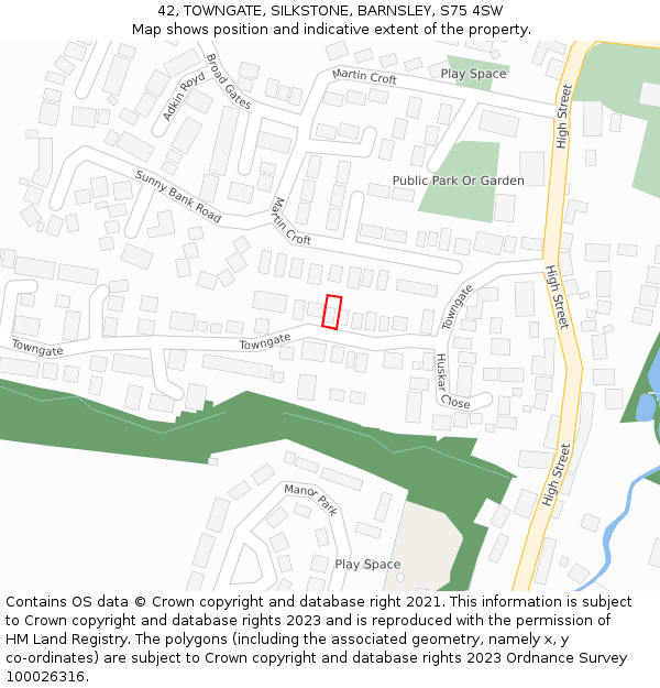 42, TOWNGATE, SILKSTONE, BARNSLEY, S75 4SW: Location map and indicative extent of plot