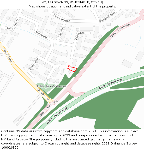 42, TRADEWINDS, WHITSTABLE, CT5 4UJ: Location map and indicative extent of plot