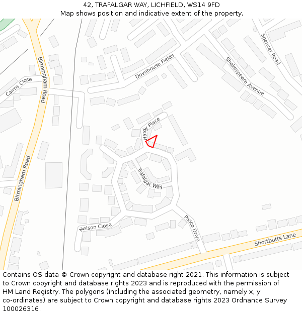 42, TRAFALGAR WAY, LICHFIELD, WS14 9FD: Location map and indicative extent of plot