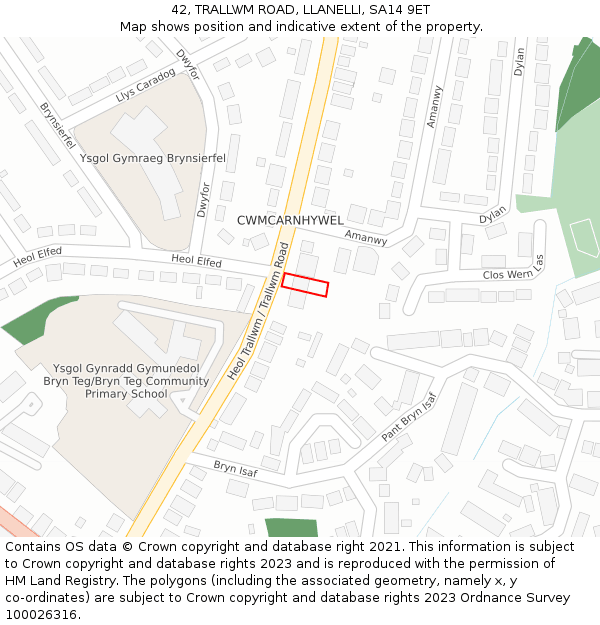 42, TRALLWM ROAD, LLANELLI, SA14 9ET: Location map and indicative extent of plot