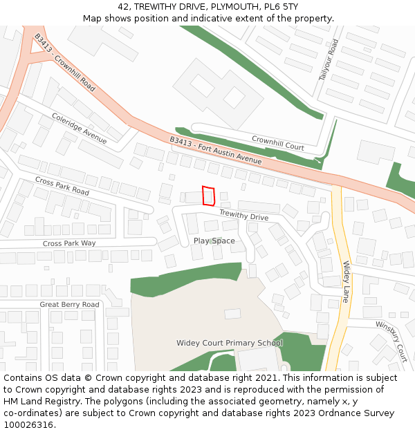 42, TREWITHY DRIVE, PLYMOUTH, PL6 5TY: Location map and indicative extent of plot