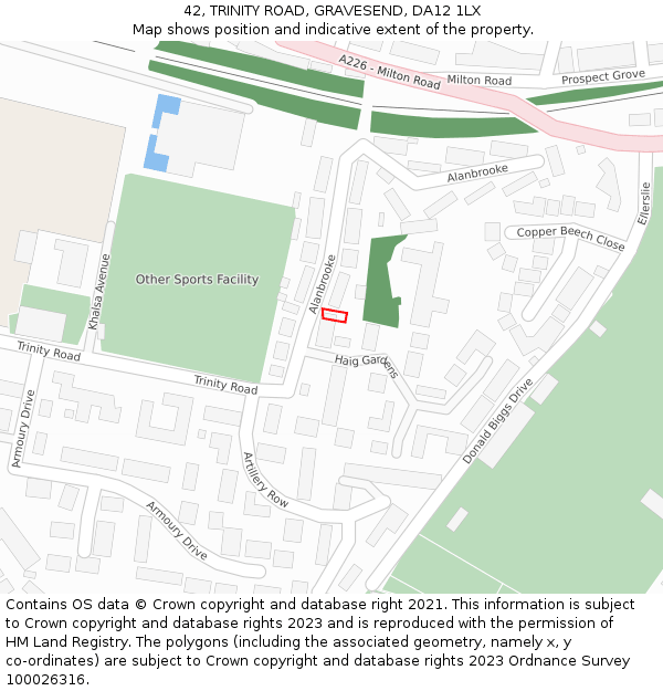 42, TRINITY ROAD, GRAVESEND, DA12 1LX: Location map and indicative extent of plot