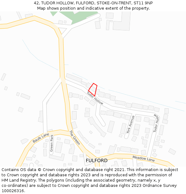 42, TUDOR HOLLOW, FULFORD, STOKE-ON-TRENT, ST11 9NP: Location map and indicative extent of plot