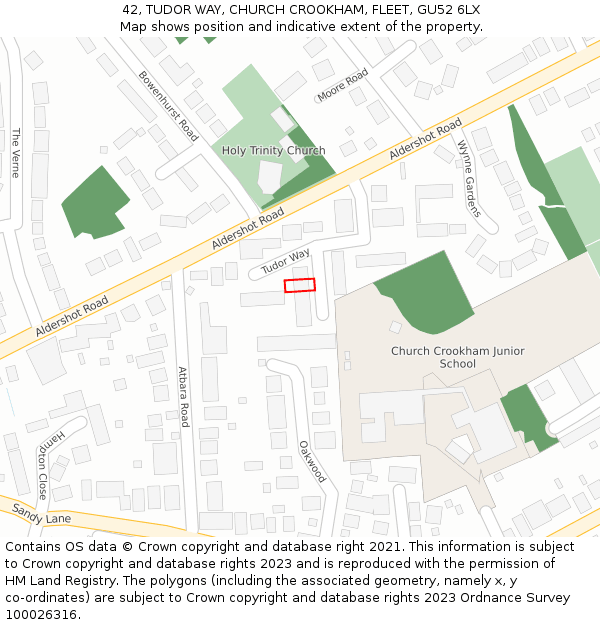 42, TUDOR WAY, CHURCH CROOKHAM, FLEET, GU52 6LX: Location map and indicative extent of plot