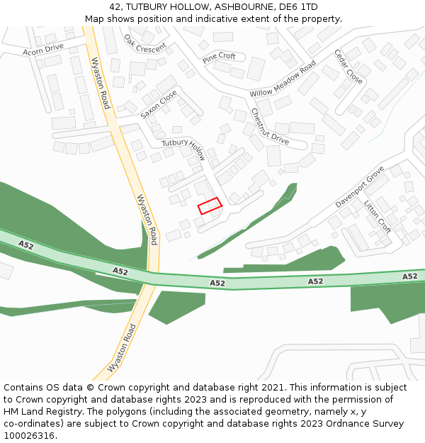 42, TUTBURY HOLLOW, ASHBOURNE, DE6 1TD: Location map and indicative extent of plot