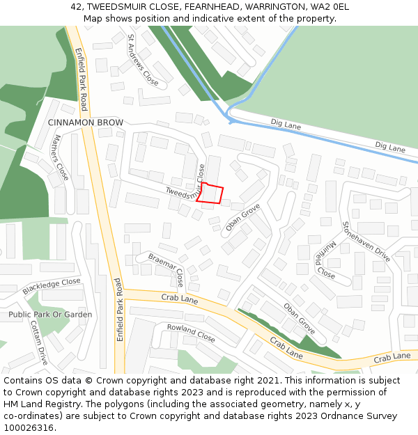 42, TWEEDSMUIR CLOSE, FEARNHEAD, WARRINGTON, WA2 0EL: Location map and indicative extent of plot