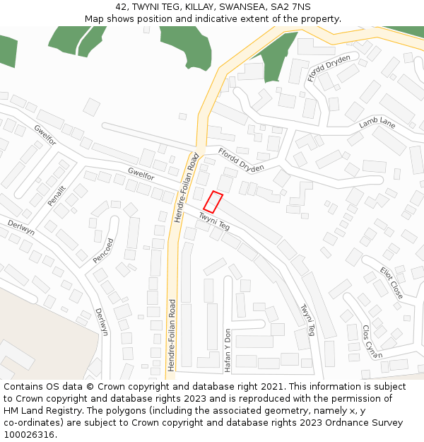 42, TWYNI TEG, KILLAY, SWANSEA, SA2 7NS: Location map and indicative extent of plot