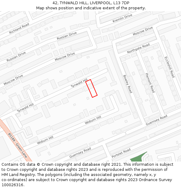 42, TYNWALD HILL, LIVERPOOL, L13 7DP: Location map and indicative extent of plot