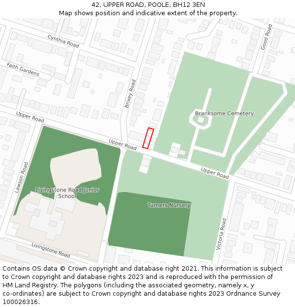 42, UPPER ROAD, POOLE, BH12 3EN: Location map and indicative extent of plot