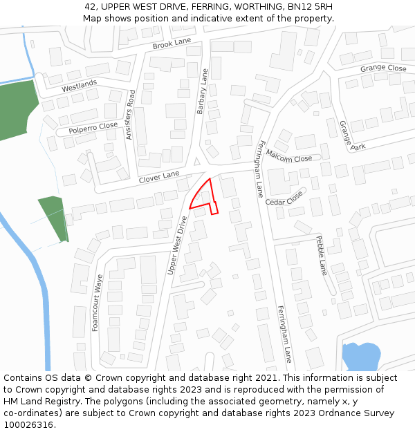 42, UPPER WEST DRIVE, FERRING, WORTHING, BN12 5RH: Location map and indicative extent of plot