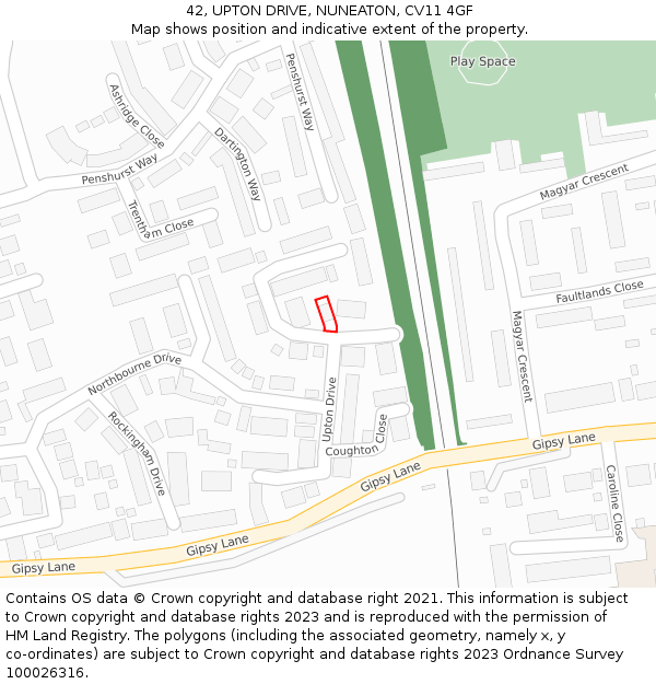 42, UPTON DRIVE, NUNEATON, CV11 4GF: Location map and indicative extent of plot