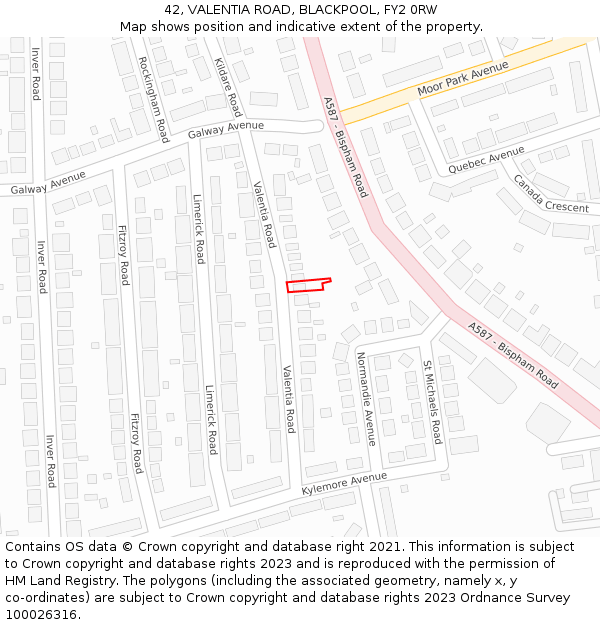 42, VALENTIA ROAD, BLACKPOOL, FY2 0RW: Location map and indicative extent of plot