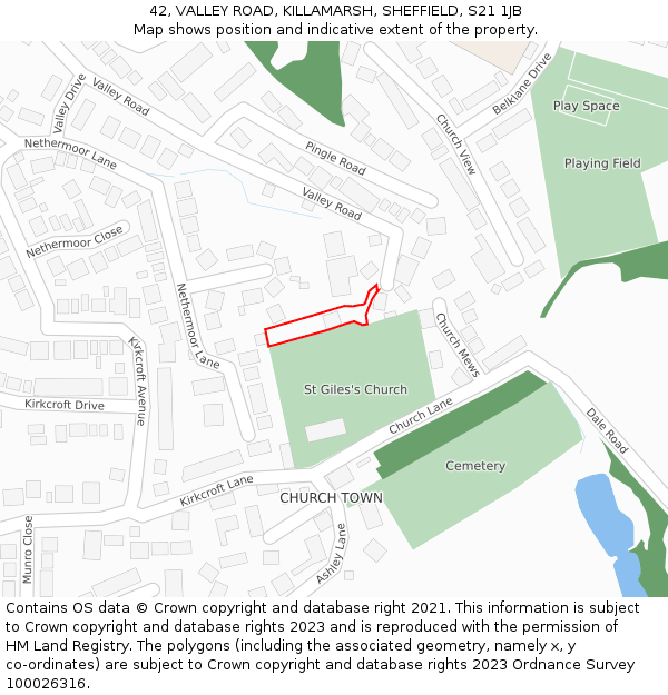 42, VALLEY ROAD, KILLAMARSH, SHEFFIELD, S21 1JB: Location map and indicative extent of plot