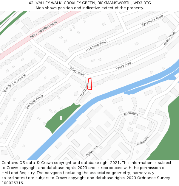 42, VALLEY WALK, CROXLEY GREEN, RICKMANSWORTH, WD3 3TG: Location map and indicative extent of plot