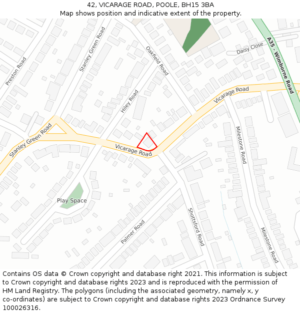 42, VICARAGE ROAD, POOLE, BH15 3BA: Location map and indicative extent of plot