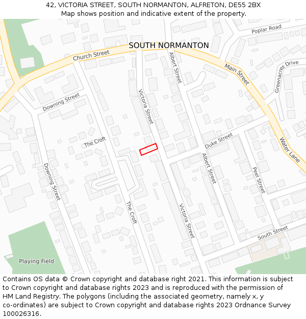 42, VICTORIA STREET, SOUTH NORMANTON, ALFRETON, DE55 2BX: Location map and indicative extent of plot