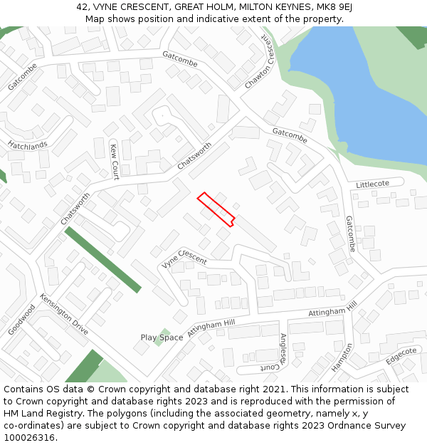 42, VYNE CRESCENT, GREAT HOLM, MILTON KEYNES, MK8 9EJ: Location map and indicative extent of plot