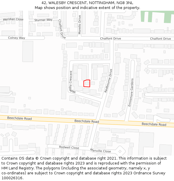 42, WALESBY CRESCENT, NOTTINGHAM, NG8 3NL: Location map and indicative extent of plot