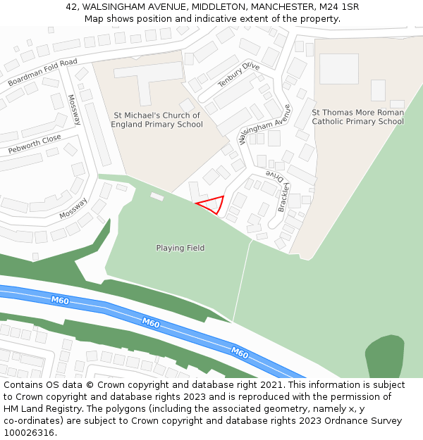 42, WALSINGHAM AVENUE, MIDDLETON, MANCHESTER, M24 1SR: Location map and indicative extent of plot