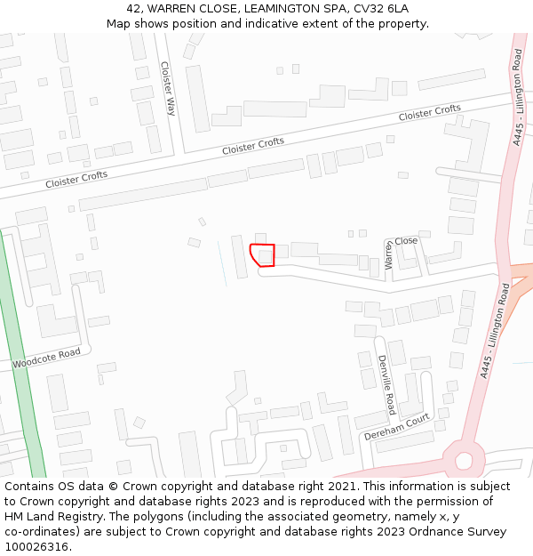 42, WARREN CLOSE, LEAMINGTON SPA, CV32 6LA: Location map and indicative extent of plot