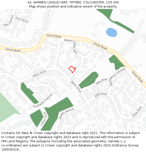 42, WARREN LINGLEY WAY, TIPTREE, COLCHESTER, CO5 0FE: Location map and indicative extent of plot