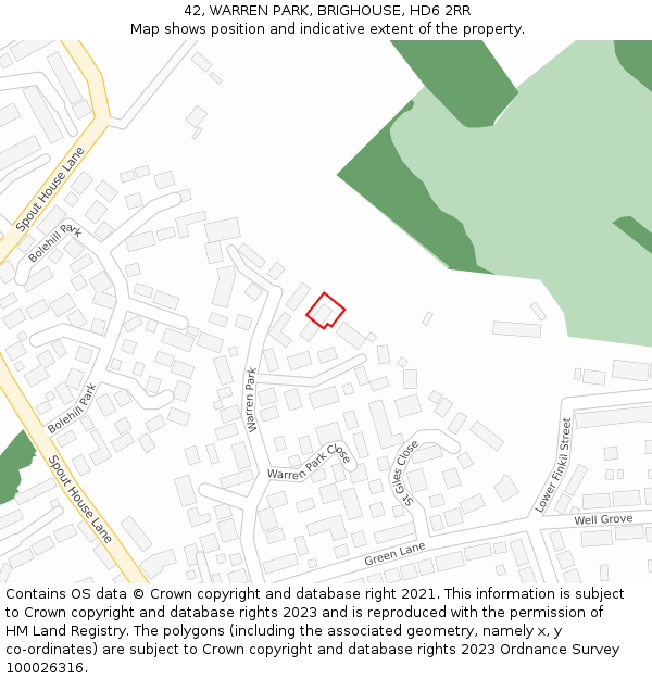 42, WARREN PARK, BRIGHOUSE, HD6 2RR: Location map and indicative extent of plot