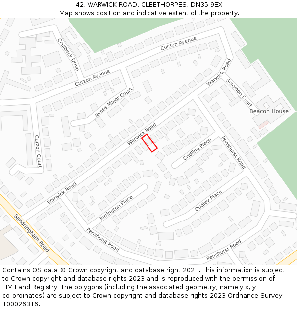 42, WARWICK ROAD, CLEETHORPES, DN35 9EX: Location map and indicative extent of plot