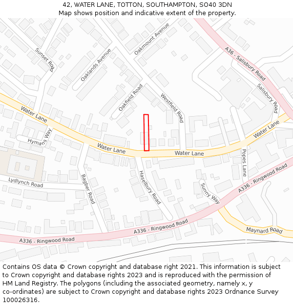 42, WATER LANE, TOTTON, SOUTHAMPTON, SO40 3DN: Location map and indicative extent of plot