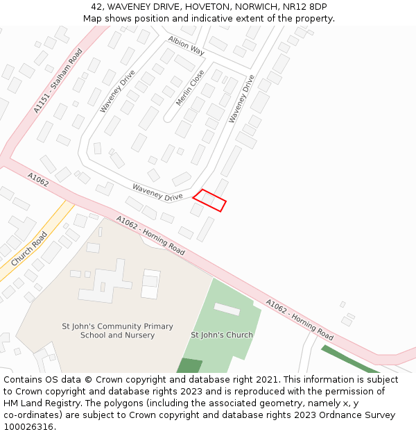 42, WAVENEY DRIVE, HOVETON, NORWICH, NR12 8DP: Location map and indicative extent of plot