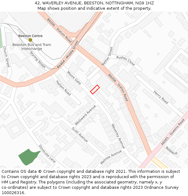 42, WAVERLEY AVENUE, BEESTON, NOTTINGHAM, NG9 1HZ: Location map and indicative extent of plot