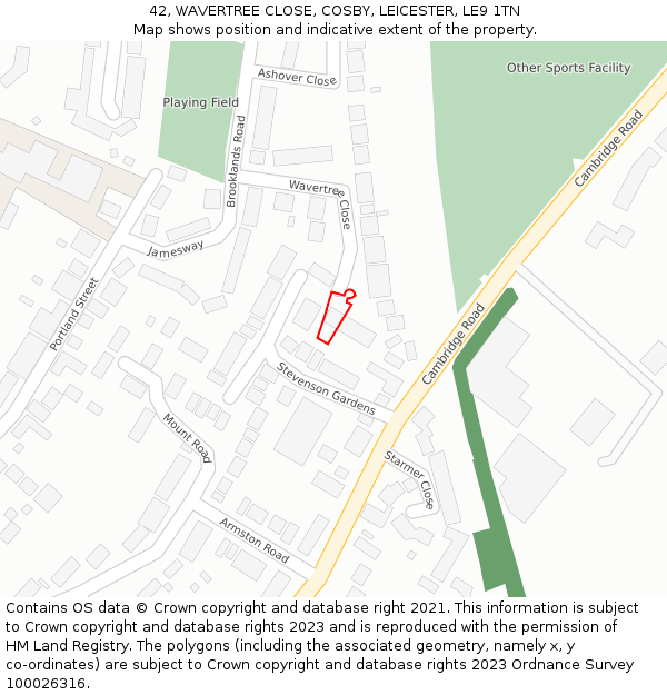 42, WAVERTREE CLOSE, COSBY, LEICESTER, LE9 1TN: Location map and indicative extent of plot