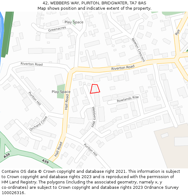 42, WEBBERS WAY, PURITON, BRIDGWATER, TA7 8AS: Location map and indicative extent of plot