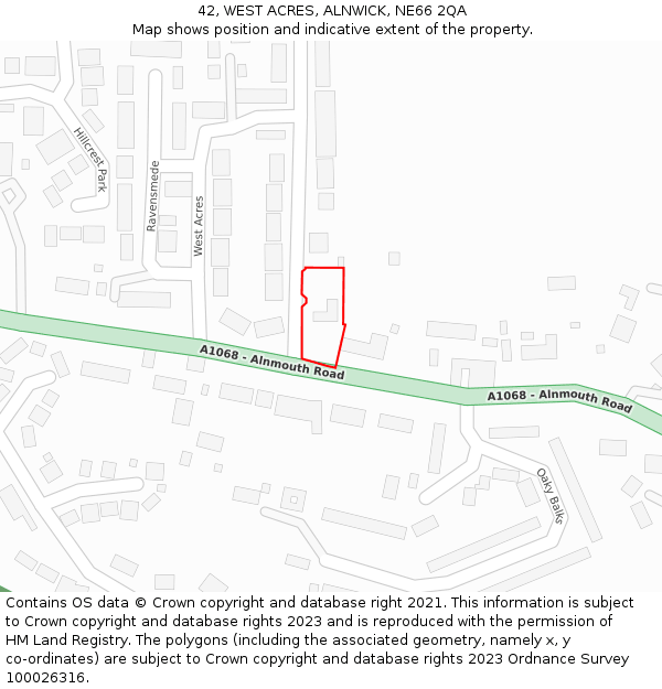 42, WEST ACRES, ALNWICK, NE66 2QA: Location map and indicative extent of plot