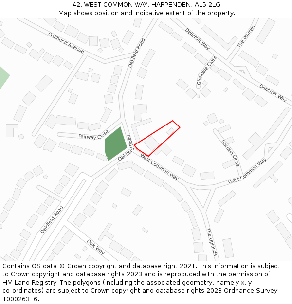 42, WEST COMMON WAY, HARPENDEN, AL5 2LG: Location map and indicative extent of plot