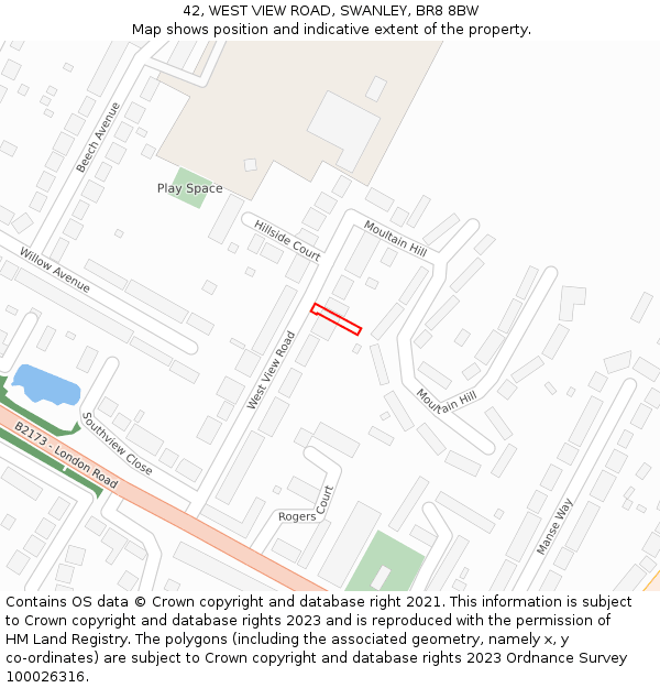 42, WEST VIEW ROAD, SWANLEY, BR8 8BW: Location map and indicative extent of plot