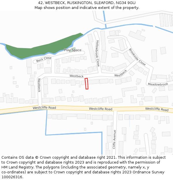 42, WESTBECK, RUSKINGTON, SLEAFORD, NG34 9GU: Location map and indicative extent of plot