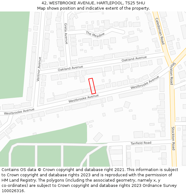 42, WESTBROOKE AVENUE, HARTLEPOOL, TS25 5HU: Location map and indicative extent of plot