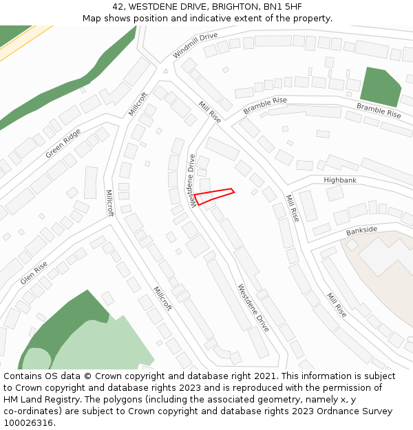 42, WESTDENE DRIVE, BRIGHTON, BN1 5HF: Location map and indicative extent of plot