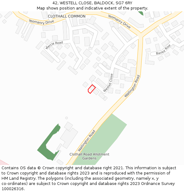 42, WESTELL CLOSE, BALDOCK, SG7 6RY: Location map and indicative extent of plot