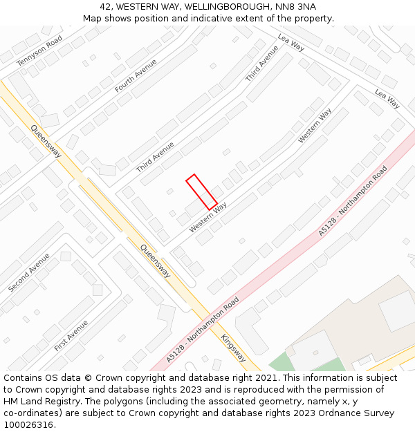 42, WESTERN WAY, WELLINGBOROUGH, NN8 3NA: Location map and indicative extent of plot