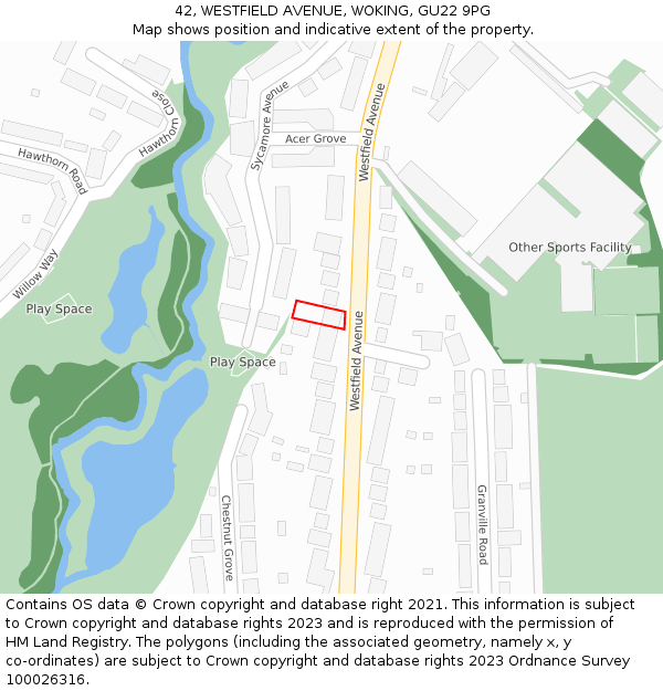42, WESTFIELD AVENUE, WOKING, GU22 9PG: Location map and indicative extent of plot