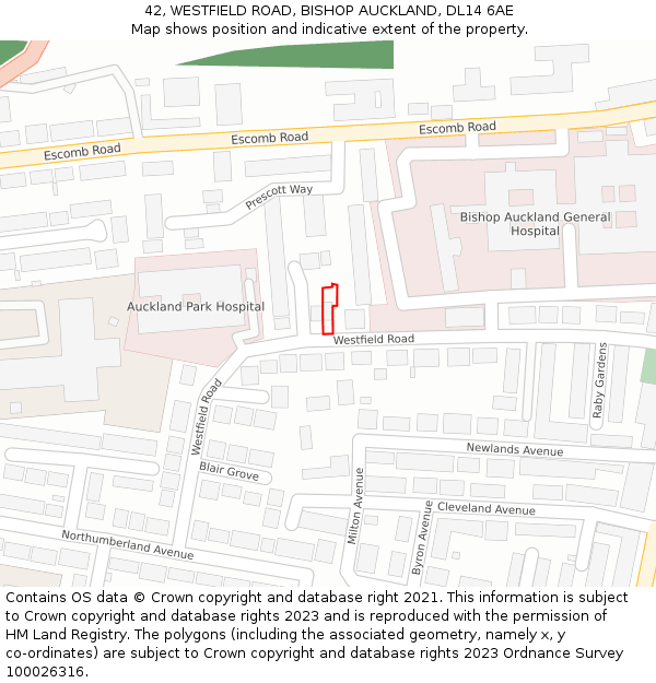 42, WESTFIELD ROAD, BISHOP AUCKLAND, DL14 6AE: Location map and indicative extent of plot