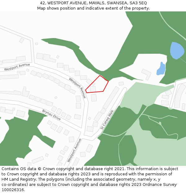 42, WESTPORT AVENUE, MAYALS, SWANSEA, SA3 5EQ: Location map and indicative extent of plot