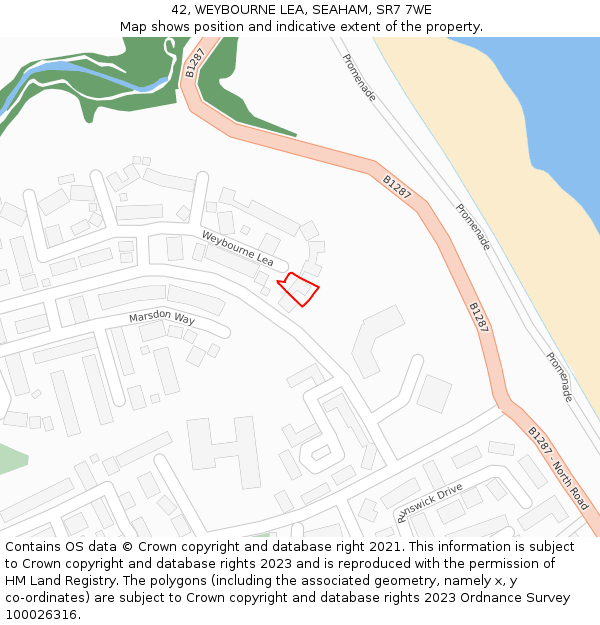 42, WEYBOURNE LEA, SEAHAM, SR7 7WE: Location map and indicative extent of plot