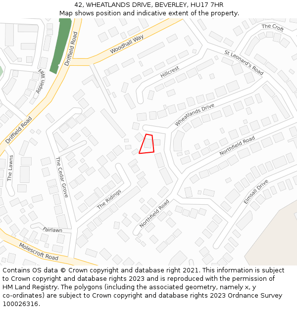 42, WHEATLANDS DRIVE, BEVERLEY, HU17 7HR: Location map and indicative extent of plot