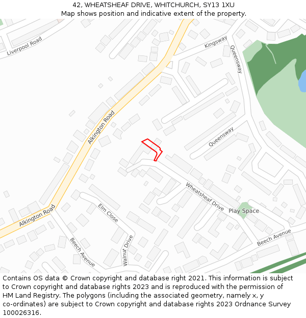 42, WHEATSHEAF DRIVE, WHITCHURCH, SY13 1XU: Location map and indicative extent of plot