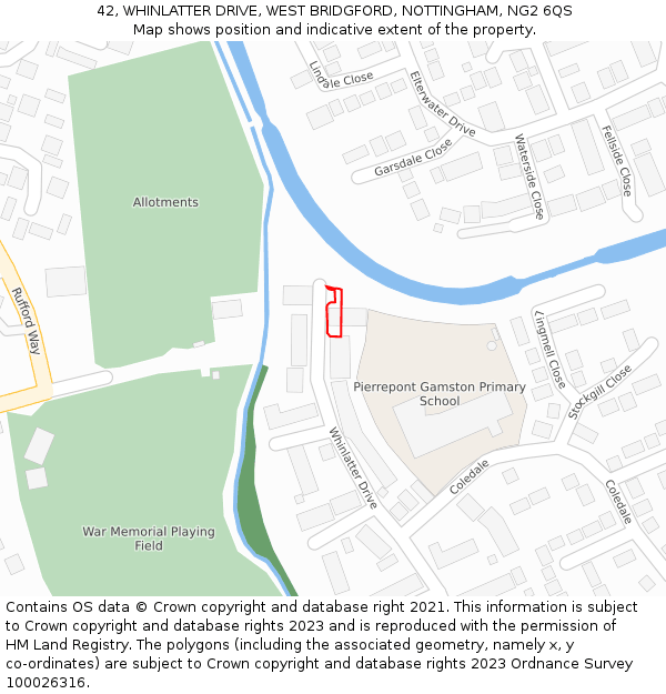 42, WHINLATTER DRIVE, WEST BRIDGFORD, NOTTINGHAM, NG2 6QS: Location map and indicative extent of plot