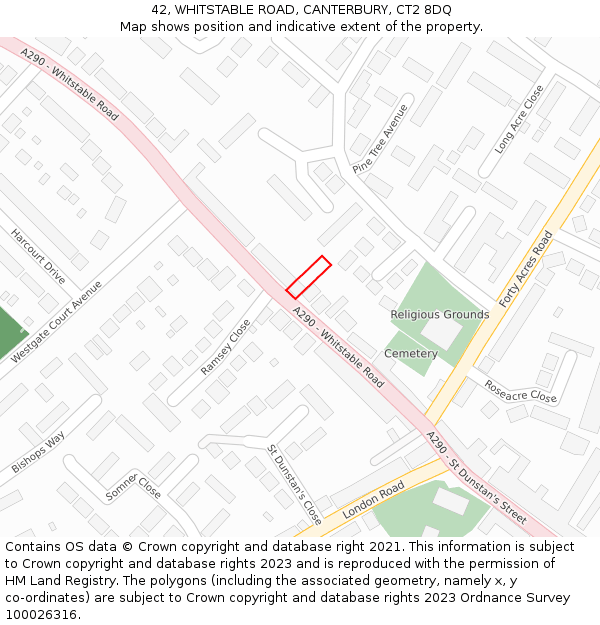 42, WHITSTABLE ROAD, CANTERBURY, CT2 8DQ: Location map and indicative extent of plot